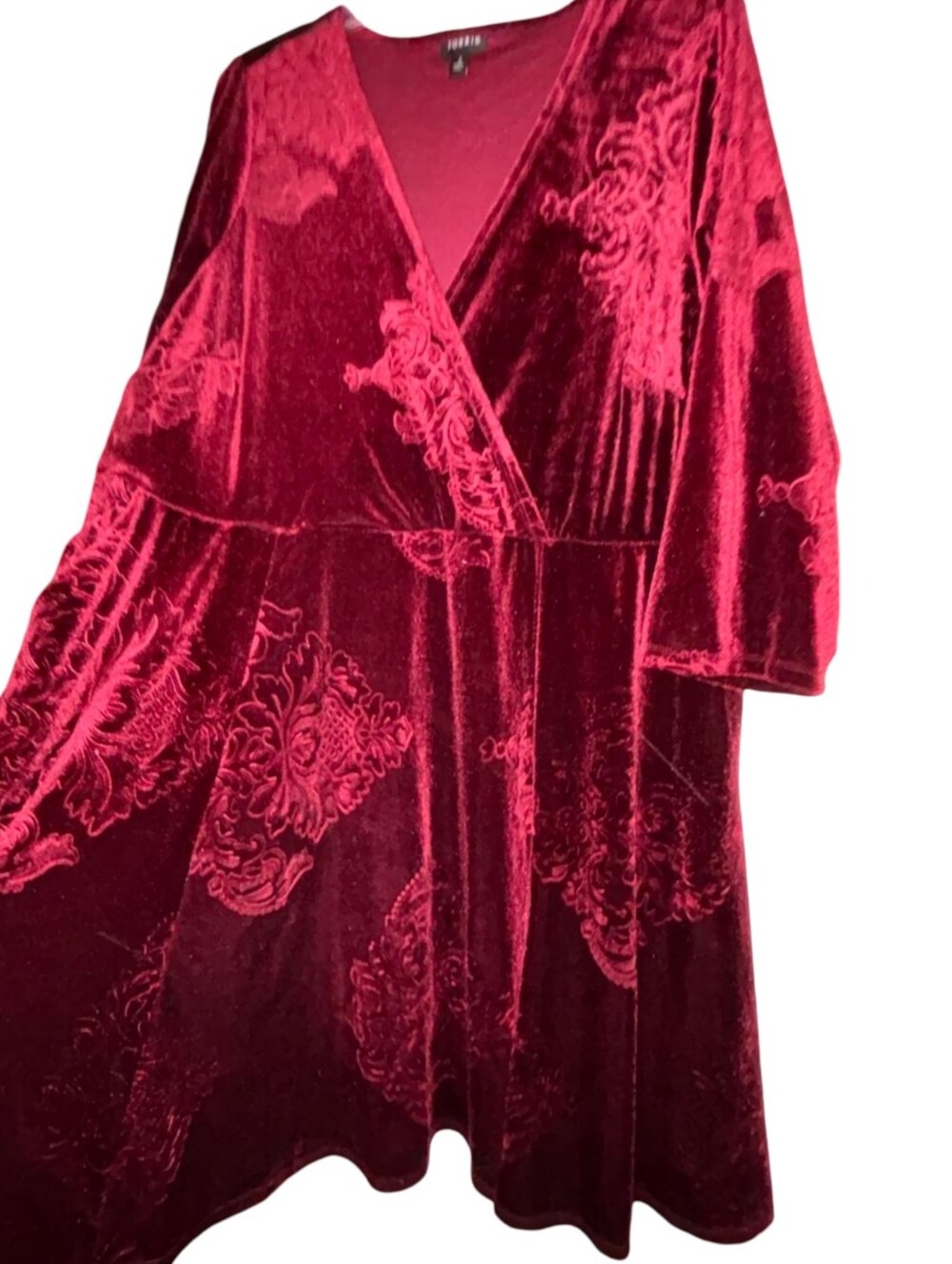 Torrid Plus Velvet Surplice Burnout Wrap Dress in Deep Burgundy Size 3X - Picture 10 of 14